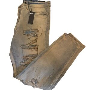 DAsh Men's Ripped Gray Skinny Jeans